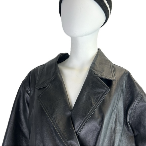 Veranesi Leather Double Breasted Quilted Lining Heavy Winter Black Coat - Picture 4 of 11